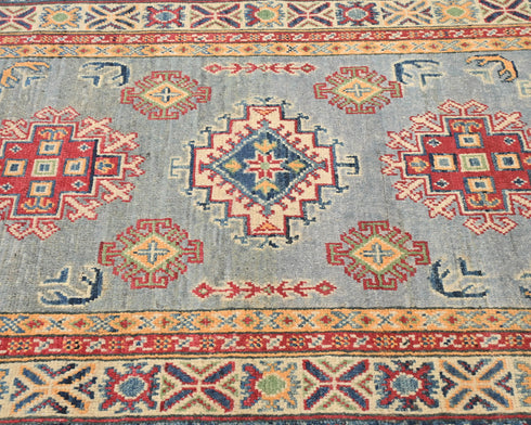 3x4 Gray Kuba Afghan Hand Knotted Wool Area Rug